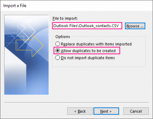 handle duplicate contacts-importing contact to Outlook